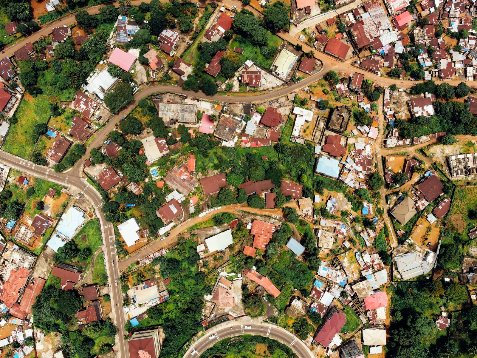 Aerial view of a suburban neighborhood